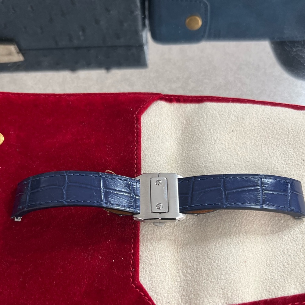 Custom Navy Blue Lizard strap for Cartier De Santos Medium/ Quick Release.